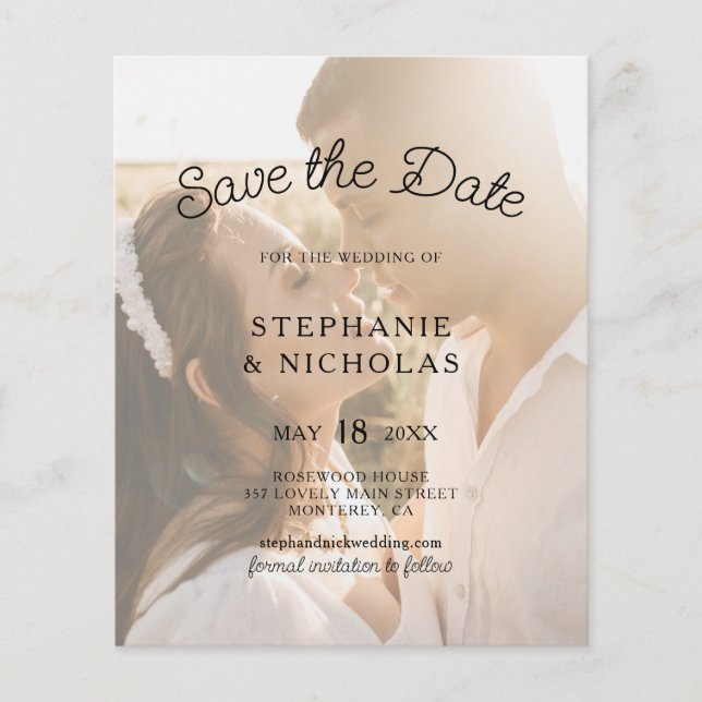 Budget Modern Typography Photo Save The Date Flyer (Front)