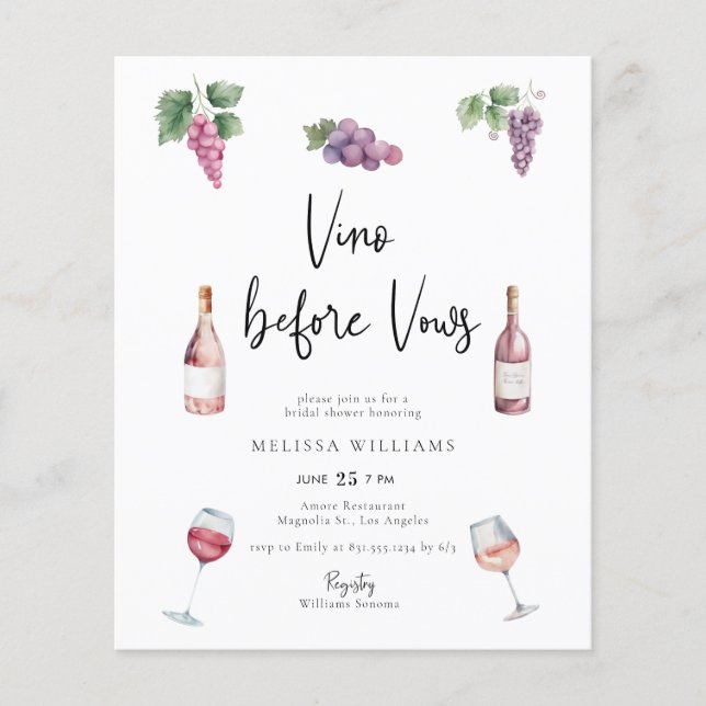 Budget Modern Vino Before Vows Bridal Shower Flyer (Front)