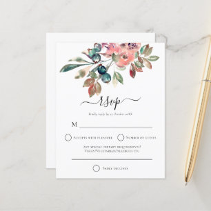 Budget Modern Watercolor Pink Florals Wedding RSVP