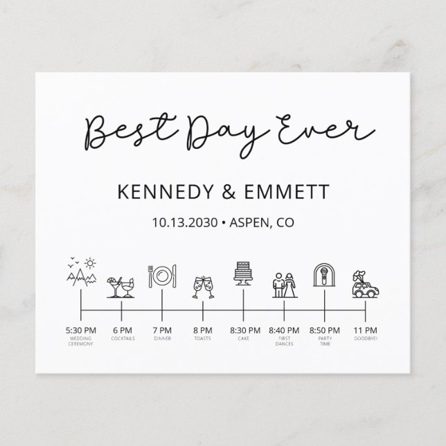 Budget Modern Wedding Day Timeline Program (Front)