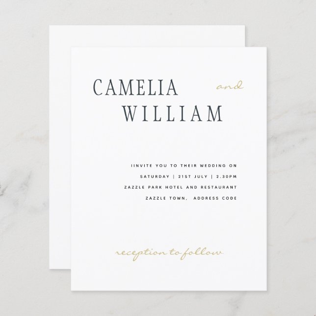 BUDGET Modern Wedding Midnight Blue Gold Text (Front/Back)