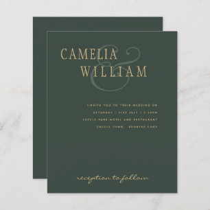 BUDGET Modern Wedding Moss Green Gold Invitation
