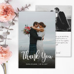 Budget Modern Wedding Photo Thank You Script Card<br><div class="desc">Budget Modern Hand Lettered Script Wedding Photo Thank You personalized affordable low budget thin card. Modern Stylish wedding thank you template featuring a full vertical photo on the front with the text "Thank You" in a huge hand lettered typography script font (overlay) in white on the picture. ***PLEASE NOTE! ***...</div>