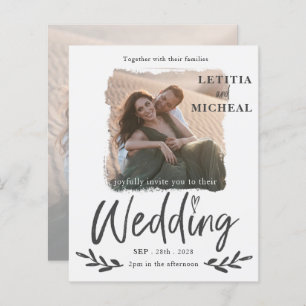 Budget Modern White  Photo Wedding Invitation