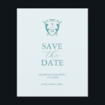 Budget Monogram Beach Weddings Save The Date Flyer<br><div class="desc">Announce your engagement with this modern budget save the date sheet. It features a mix of classic and script typography in turquoise over a solid pale blue background. Enter the bride and groom's monogram in the centre of a crest. All the colours can be customised to suite your wedding colour...</div>