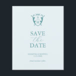 Budget Monogram Beach Weddings Save The Date Flyer<br><div class="desc">Announce your engagement with this modern budget save the date sheet. It features a mix of classic and script typography in turquoise over a solid pale blue background. Enter the bride and groom's monogram in the centre of a crest. All the colours can be customised to suite your wedding colour...</div>