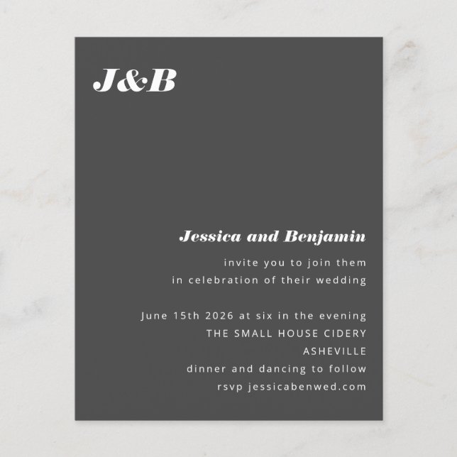 Budget Monogram Black Modern Wedding Invitation (Front)