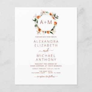 Budget Monogram Burnt Orange Citrus Fruit Wedding Flyer