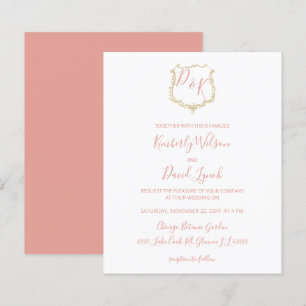 Budget Monogram Crest Blush Wedding Invitation