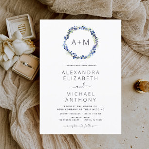 Budget Monogram Dusty Blue Floral Wreath Wedding