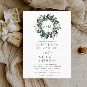 Budget Monogram Emerald Green Greenery Wedding Flyer