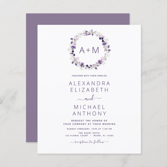 Budget Monogram Floral Dusty Purple Wedding (Front/Back)