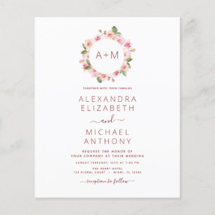 Budget Monogram Floral Dusty Rose Pink Wedding Flyer