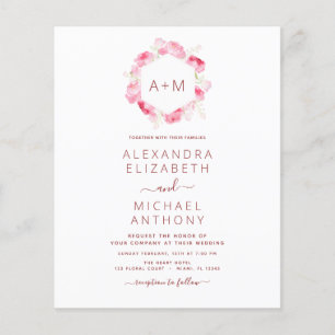 Budget Monogram Floral Dusty Rose Pink Wedding Flyer