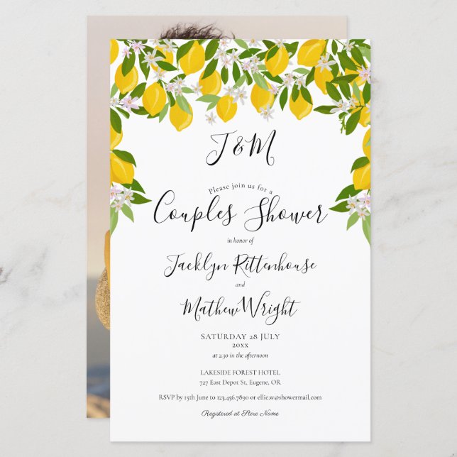 Budget Monogram Lemons Couples Shower Photo Invite (Front/Back)