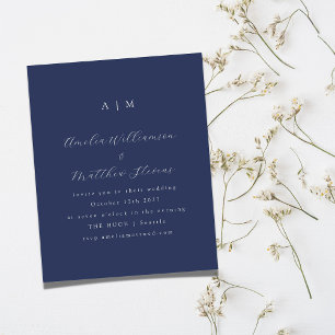 Budget Monogram Navy Blue Minimal Wedding Invite