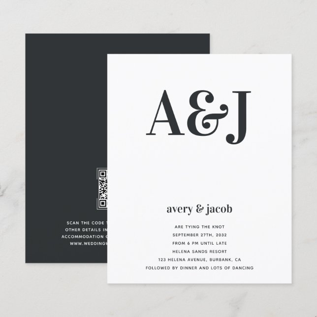 Budget Monogram QR Code Wedding Invitation (Front/Back)