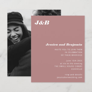 Budget Monogram Rose Photo Wedding Invitation