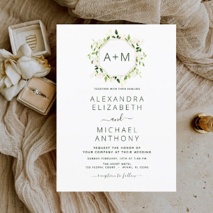 Budget Monogram Sage Emerald Green Floral Wedding Flyer