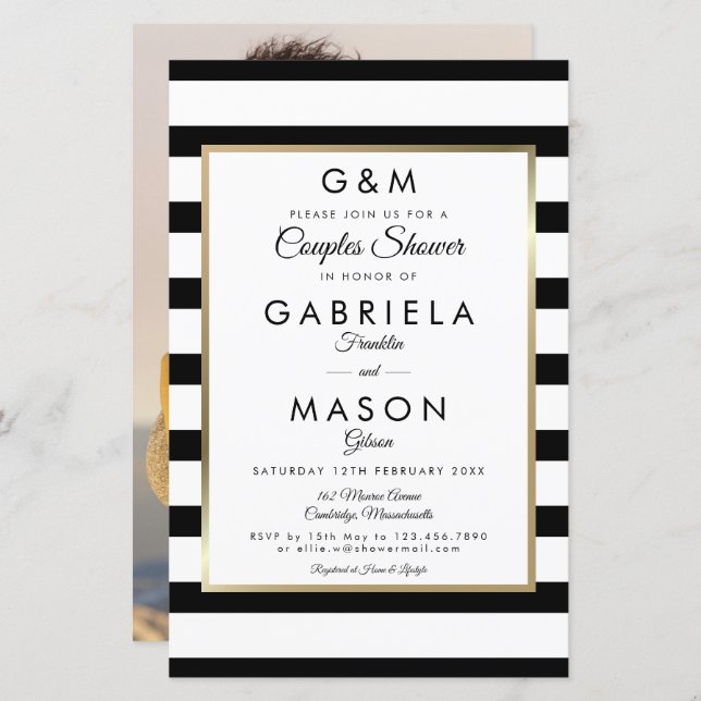 Budget Monogram Stripe Couples Shower Photo (Front/Back)
