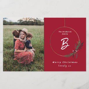 Budget Monogram Wreath Photo Christmas Card
