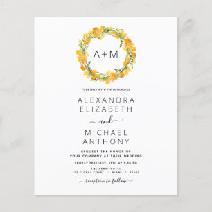 Budget Monogram Yellow Orange Floral Wedding Flyer