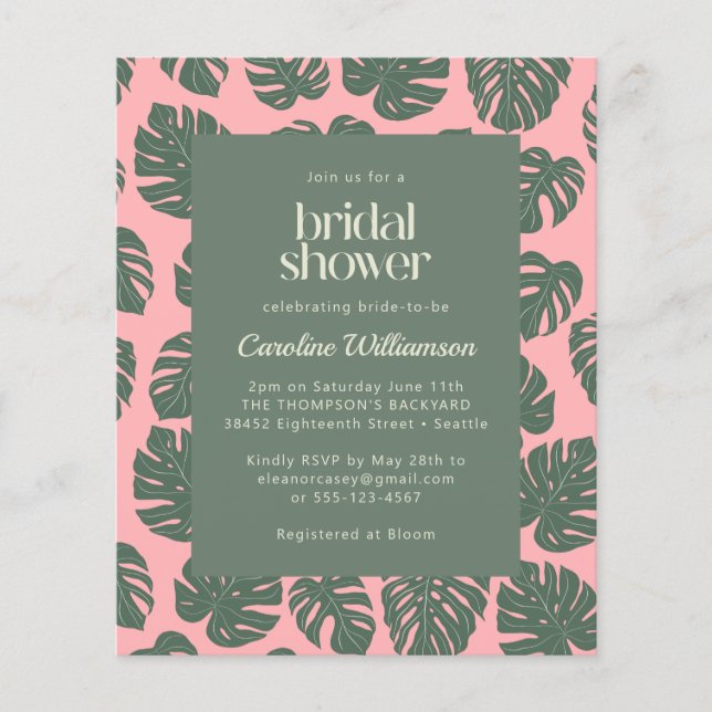 Budget Monstera Plant Pink Green Bridal Shower (Front)