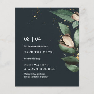 Budget Moody Blue Gold Botanical Save the Date