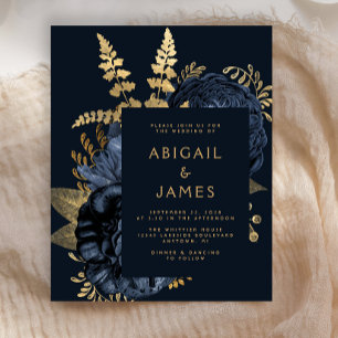 Budget Moody Dark Floral Navy Blue Gold Wedding