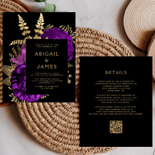 Budget Moody Floral Purple Gold QR Code Wedding