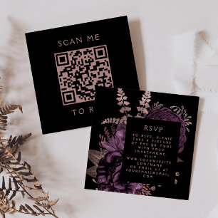 Budget Moody Floral Purple Rose Gold QR Code RSVP Enclosure Card