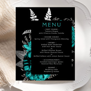 Budget Moody Floral Teal Silver Wedding Menu