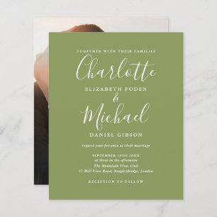 Budget Moss Green Photo Wedding Invitation