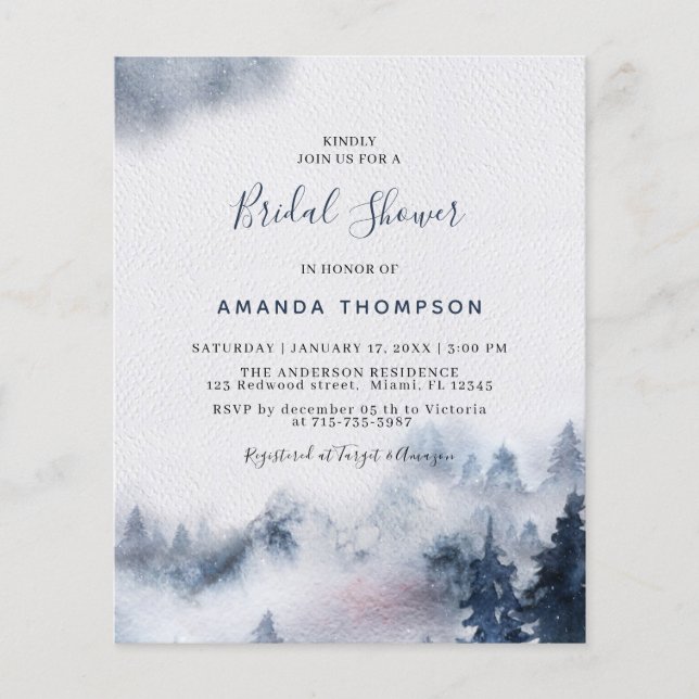 Budget Mountain Purple Bridal Shower Invitation (Front)