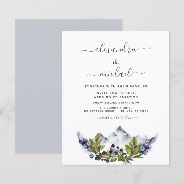 Budget Mountain Rustic Watercolor Greenery Wedding (Front/Back)