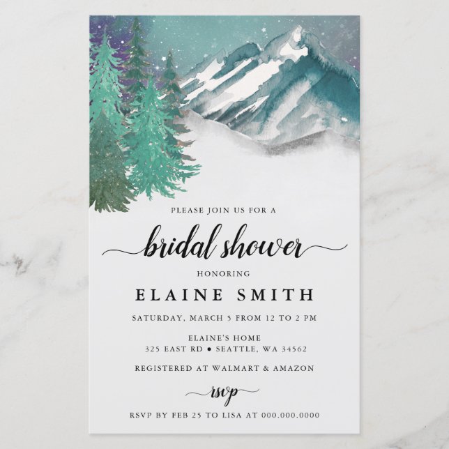 Budget Mountains Pine Bridal Shower Invitation (Front)