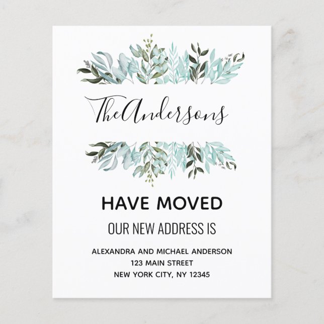 Budget Moving Announcement Eucalyptus Greenery Flyer (Front)