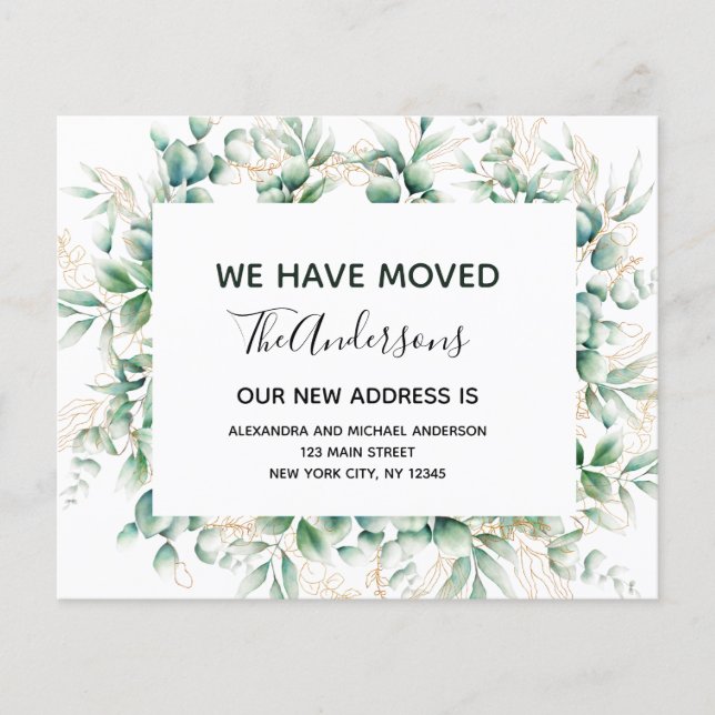 Budget Moving Announcement Eucalyptus Greenery Flyer (Front)