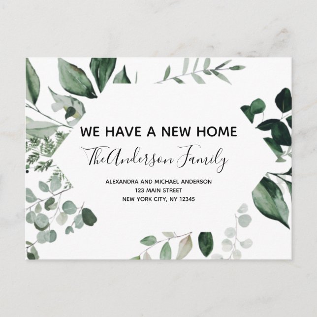 Budget Moving Announcement Eucalyptus Greenery Pos Postcard (Front)