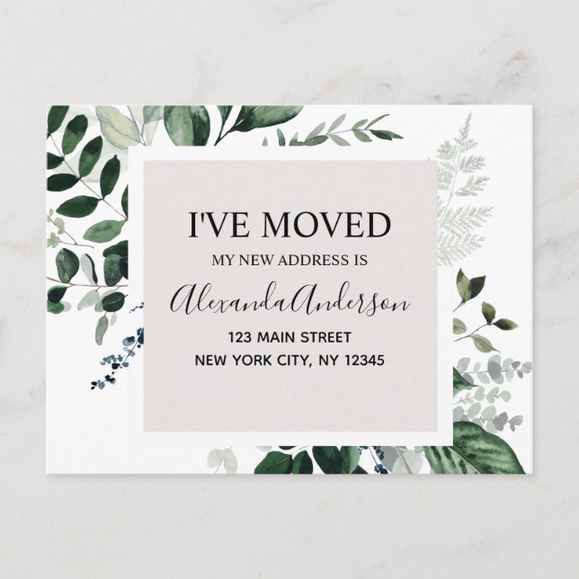 Budget Moving Announcement Eucalyptus Greenery Pos Postcard (Front)