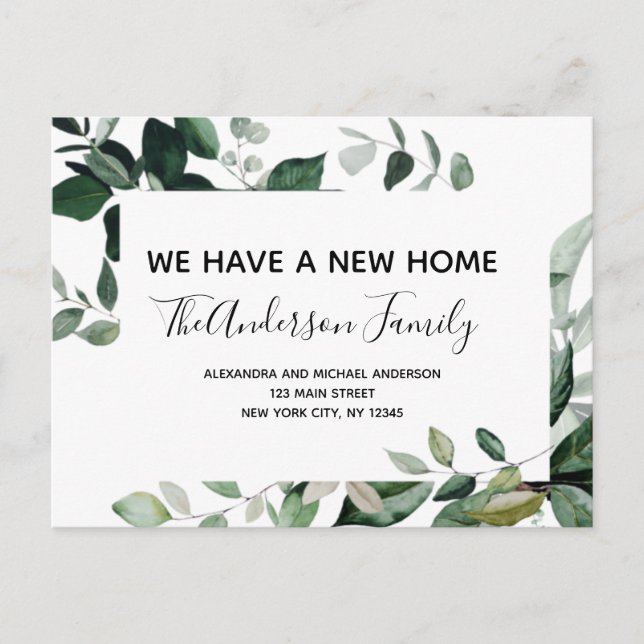 Budget Moving Announcement Eucalyptus Greenery Pos Postcard (Front)