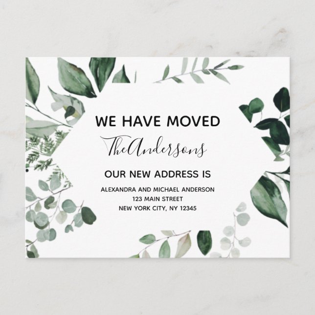 Budget Moving Announcement Eucalyptus Greenery Postcard (Front)