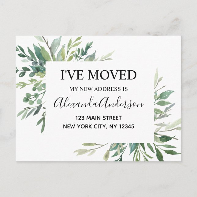 Budget Moving Announcement Eucalyptus Greenery Postcard (Front)