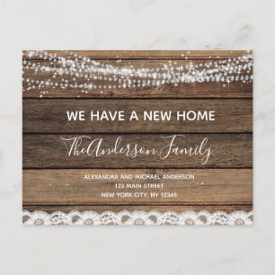 Budget Moving Announcement Rustic Farmhouse Wood P Postcard