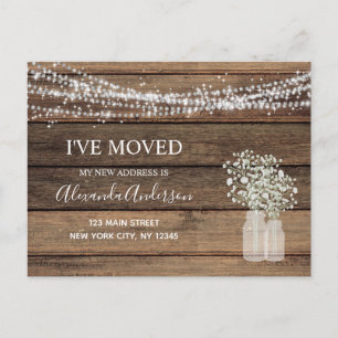 Budget Moving Announcement Rustic Farmhouse Wood Postcard