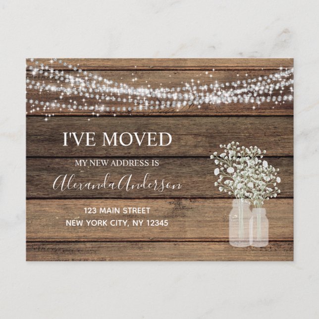 Budget Moving Announcement Rustic Farmhouse Wood Postcard (Front)