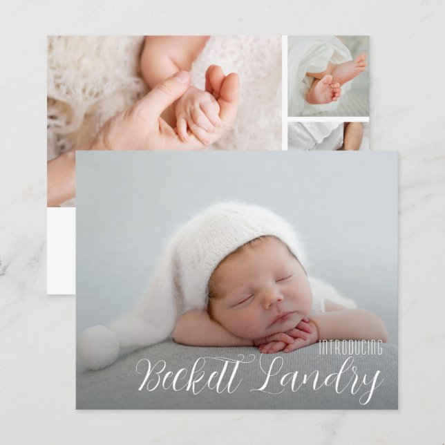 Budget Multi Photo Collage Birth Announcement (Front/Back)
