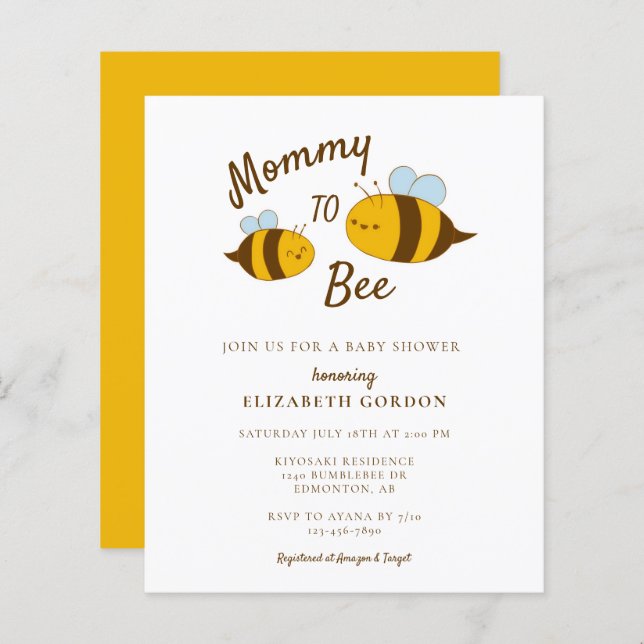 Budget Mummy to Bee Baby Shower Cute Modern (Front/Back)