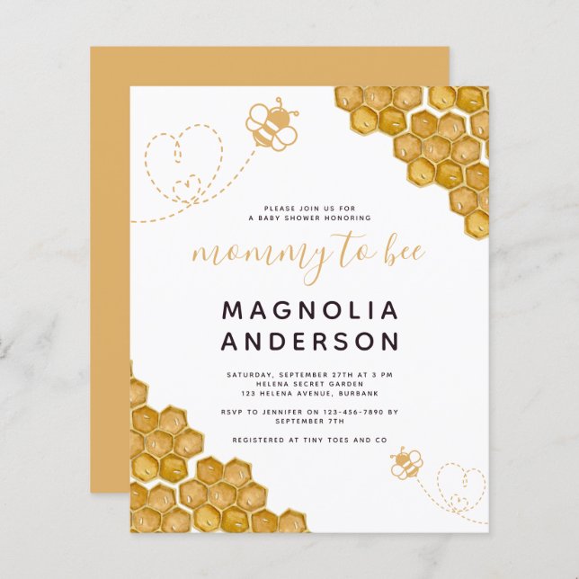 Budget Mummy to Bee Baby Shower Invitation (Front/Back)