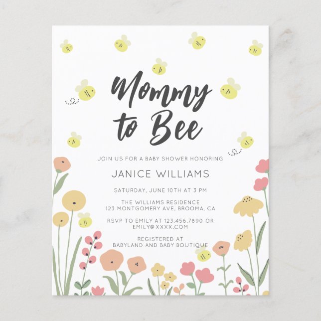 Budget Mummy to Bee Baby Shower Invitation (Front)